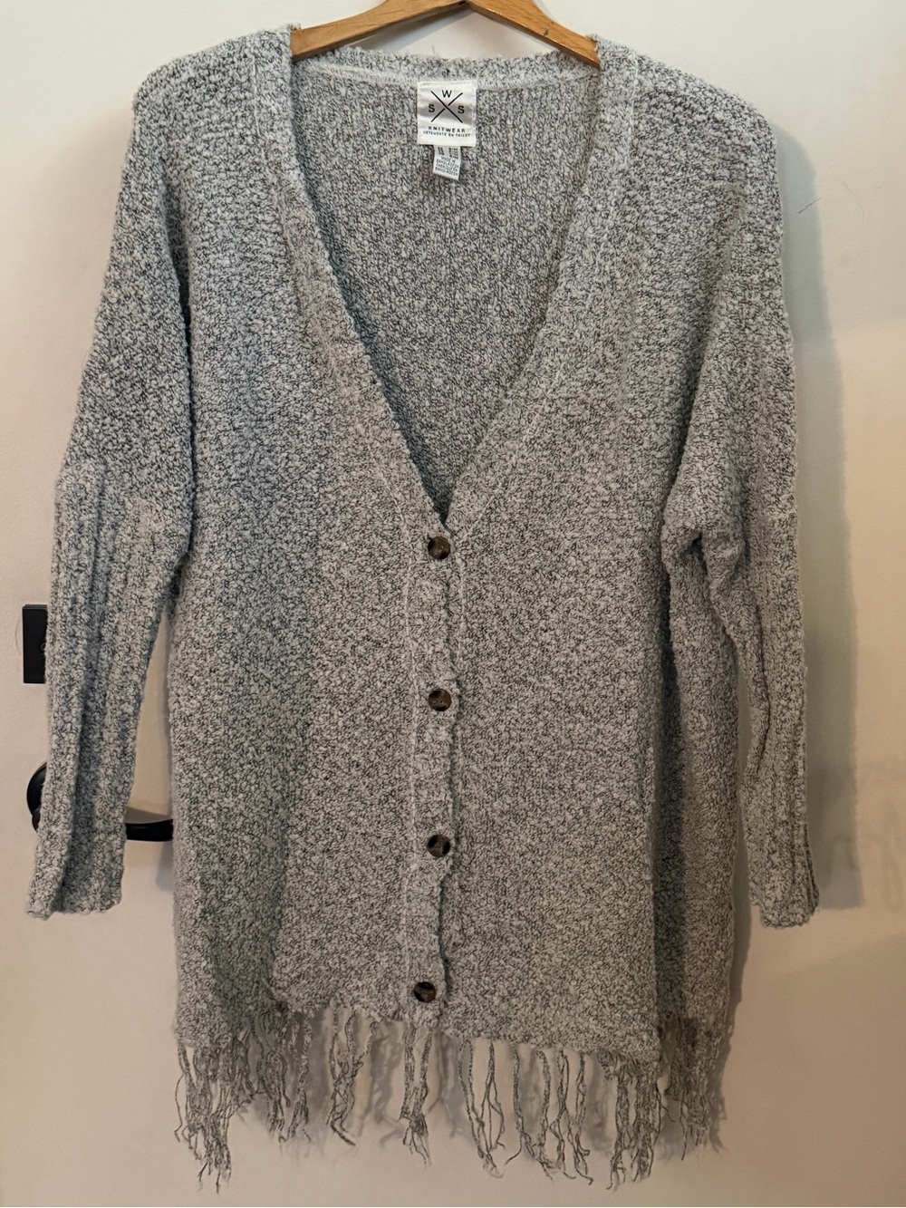 Fringe Hem Gray Button-Up Women's Cardigan